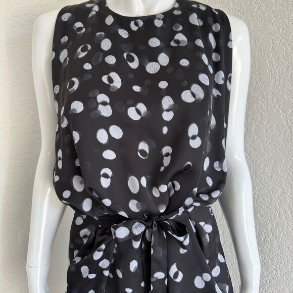Vince. Dress Abstract Polka Dot Black & Gray Tie Detail Pockets Size XS - Picture 3 of 9